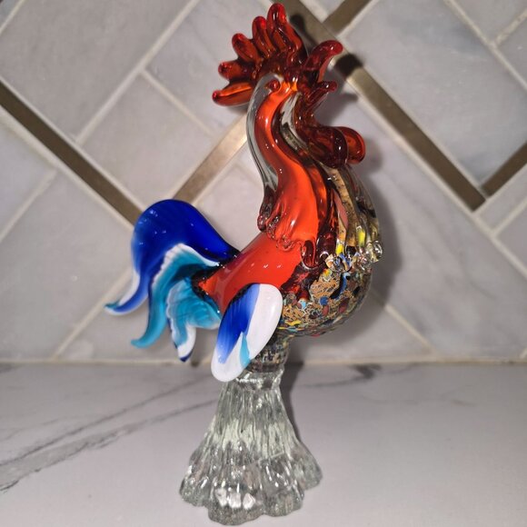 Handmade Murano Glass Rooster Figurine 7.5" Multicolor Art Piece By PMG Vetreria - Picture 12 of 15